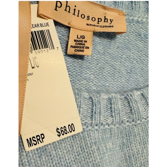 NWT Philosophy Soft Blue Crew Neck Sweater - Picture 3 of 4